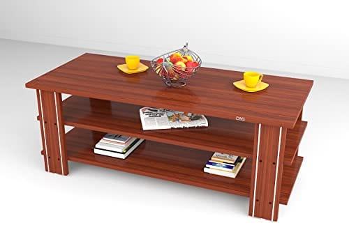 DAS Leonid Engineered Wood Contemporary Style Rectangular 3 Layer Coffee/Centre Table with Metal Stripped Legs for Living Room- Classic Walnut