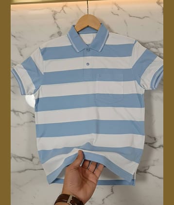 UNIBERRY Men Cotton Blend Regular Fit Striped Polo T Shirt ( Sky Blue )