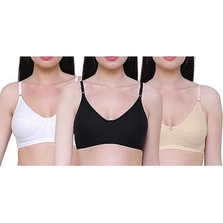 MINHA Women's Cotton Non-Padded Wirefree White Color B Cup Everyday Bra for Daily Use Combo Set Pack of 3