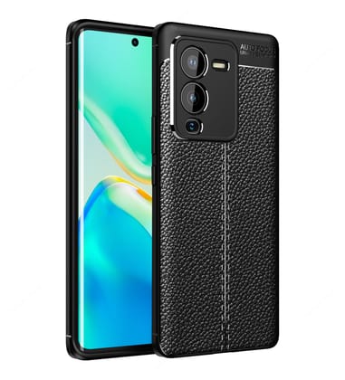 Vegan Leather Rugged Flexible TPU Series Shockproof Armor Back Cover for Vivo V25 Pro 5G, 6.56 inch, Black
