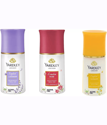 Yardley London English Lavender, London Rose and English Blossom Deodorant Roll-on - For Men & Women  (150 ml each, Pack of 3).