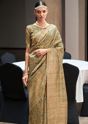 Green Haze Woven Banarasi Silk Saree With Digital Print
