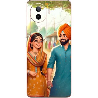 Yug Emporium Back Skin Wrap For iQOO Z9s 5G Premium Quality Full Coverage (Punjabi Couple) (Back Cover Multicolor)