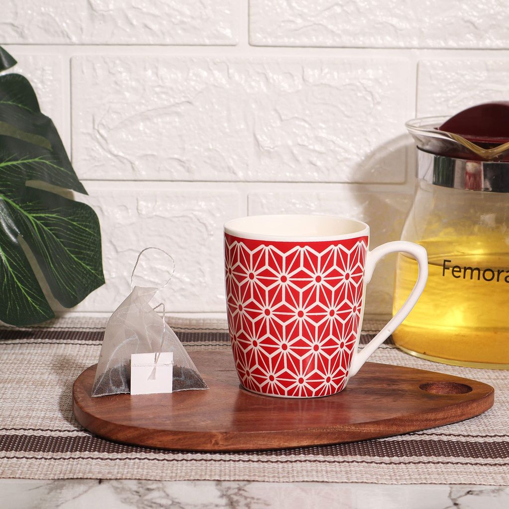 Femora Desh ki Mitti Fine Bone China Tea Cup Geometric Design, 160 ML, Galaxy Red