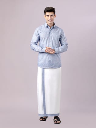 Men's Orchid Color Digital Printed Shirt with Matching Printed Border Dhoti Combo Varnam-36 / F/S / Orchid