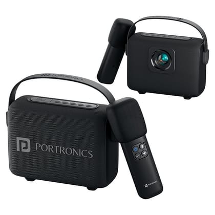 Portronics Resonate 14W Portable Bluetooth Speaker With Wireless Karaoke Mic & LED Sunset Projection Lights (Black)