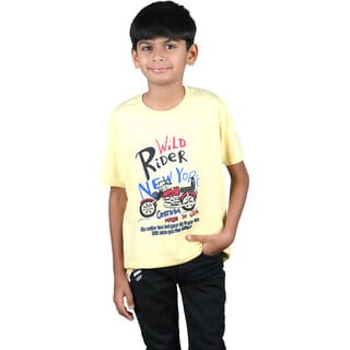 Kid Kupboard Cotton Boys T-Shirt, Light Yellow, Full-Sleeves, 8-9 Years KIDS8257
