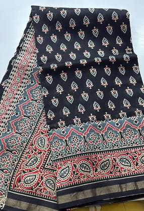 Chanderi cotton silk with handblock