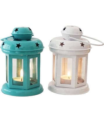 Being Nawab Multicolour Table Top and Hanging Iron Tea Light Holder - Pack of 2