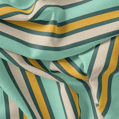 Green And Yellow Stripes Combo Digital Printed Fabric-Polyester / Japan Satin / 110 CM | 43 Inch