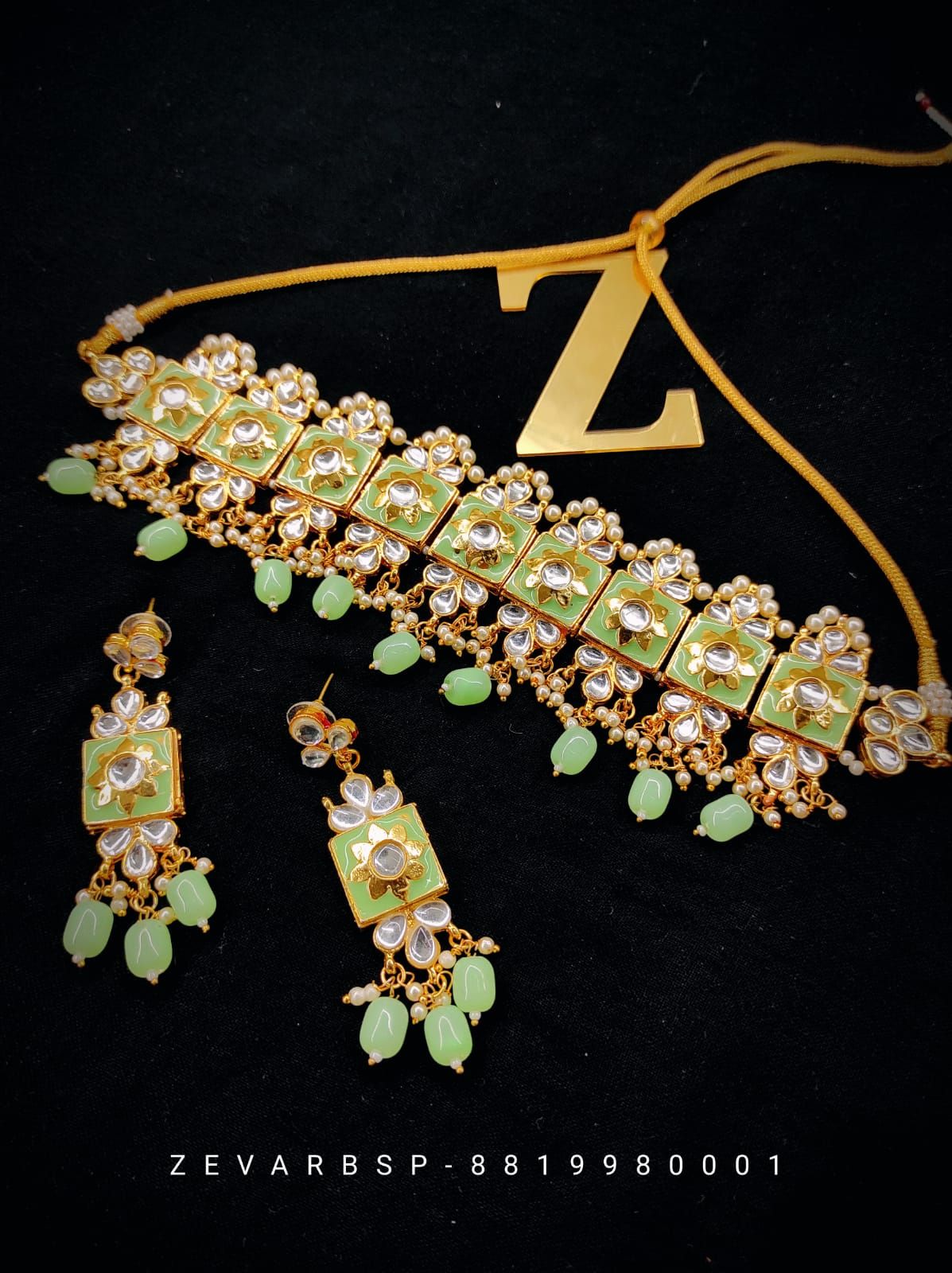 ZEVAR I High Quality Kundan Meenakari Choker Necklace With Earrings