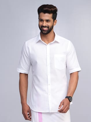 Mens Cotton Regular Fit Anti Stain White Shirt-36 / H/S