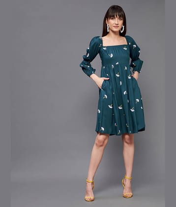 Miss Chase Women Viscose Printed Fit & Flare Dress ( Teal )
