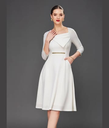 Miss Chase Women Polyester Solid Fit & Flare Dress ( Off White )