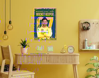 "MS. Dhoni #07 Chennai Super Kings"- Shiny & Sturdy Metallic Poster  Art That Pops & Sticks-A3