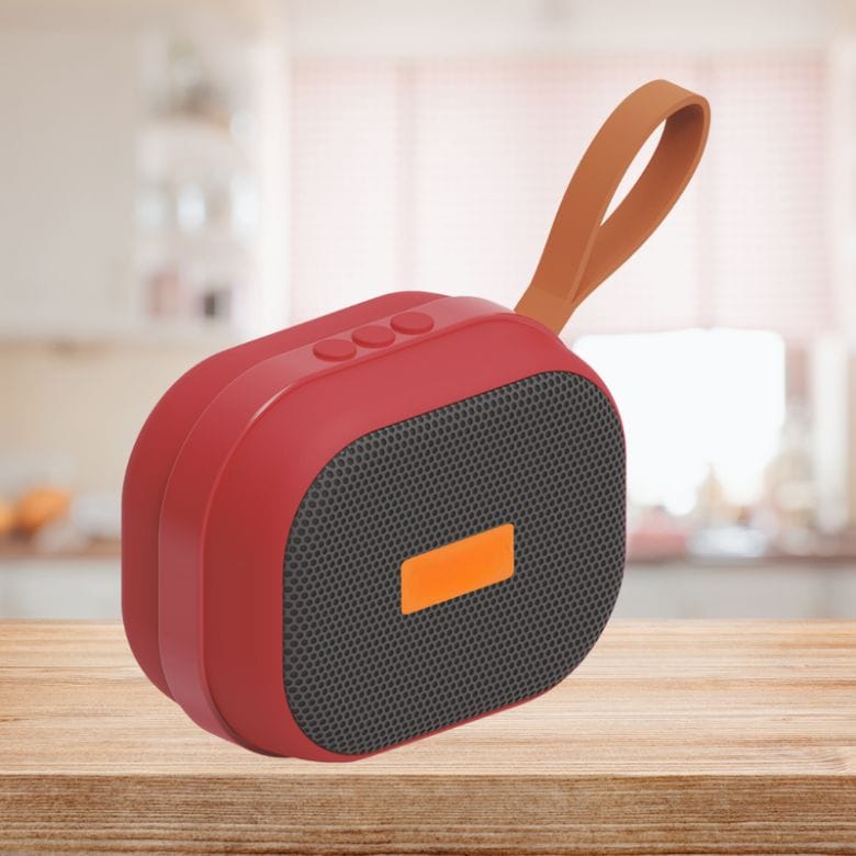 Stylish Portable Bluetooth Speaker with Carry Strap - Compact Design, Big Sound Red