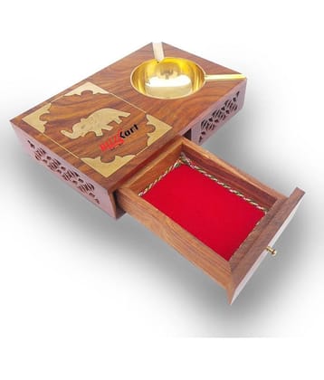 BuzyKart Wooden Ash Tray Cum Cigarette Case Drawer Big Ashtray Cum Showpiece