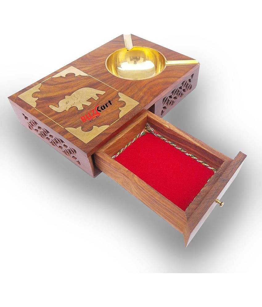 BuzyKart Wooden Ash Tray Cum Cigarette Case Drawer Big Ashtray Cum Showpiece