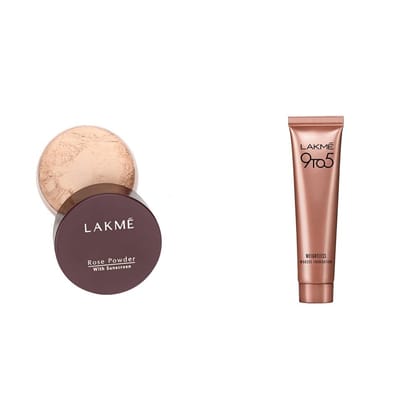 LAKM Rose Matte Face Powder, Soft Pink, 40G And 9 To 5 Weightless Light Mousse Foundation for Oily,All Skin Types, Beige Vanilla, 6G LAKM Rose Matte Face Powder, Soft Pink, 40G And 9 To 5 Weightless Light Mousse Foundation for Oily,All Skin Types, Beige 