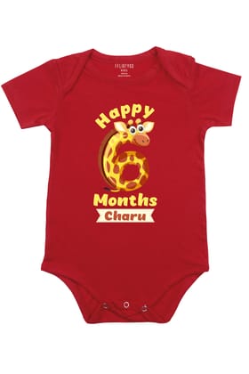 Six Month Milestone Baby Romper | Onesies w/ Custom Name-Baby Romper / Red / 0-3 Months