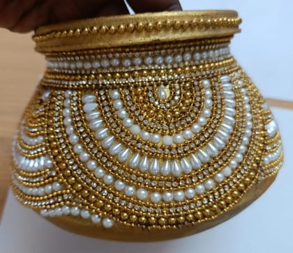 Elegant Gold and Pearl Matka for Wedding Decor