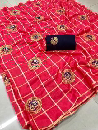 Glowing Orange color Party wear Sana Silk Embroidered Sari MS-11 ORANGE