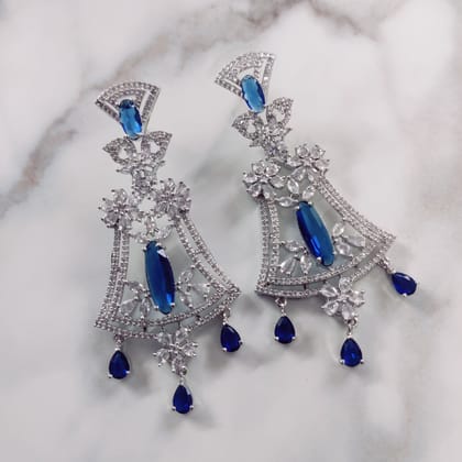 Blue-White Rhodium Earrings-Blue-White / Rhodium