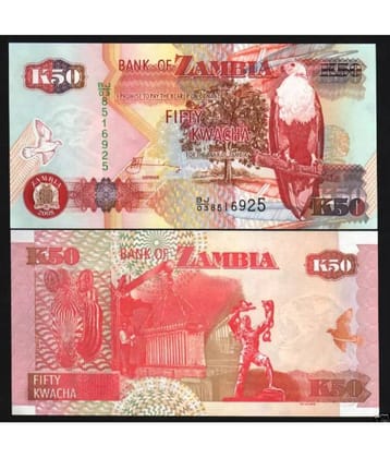 ZAMBIA SUPER BEAUTY 50 KWACHA YEAR - 1992- 2010 OLD ISSUE NOTE IN TOP UNC GRADE HIGHLY COLLECTIBLE
