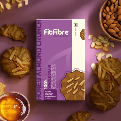 FitFibre Honey Almond Crunch Cookies | Gluten Free | No Maida | High Protein - 75gm