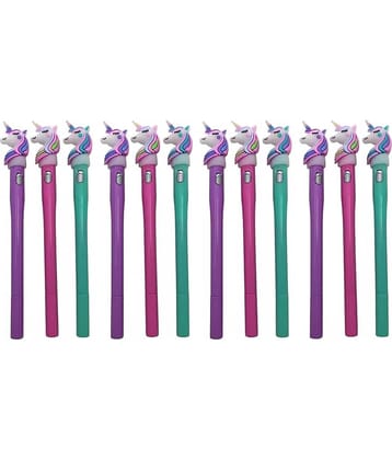 JELLIFY U_n_i_c_o_r_n Ballpoint Light Pen Blue Ink Birthday Gift Stationery Set Pack of 12, Multicolor