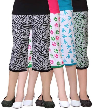Sini Mini Pack of 4 Girls Cotton Capris ( Multicolor )