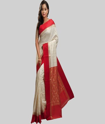 shopeezy tex fab Art Silk Embellished Saree With Unstitched Blouse Piece ( Off White )