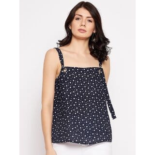 PURYS Women Blue Printed Basic Top