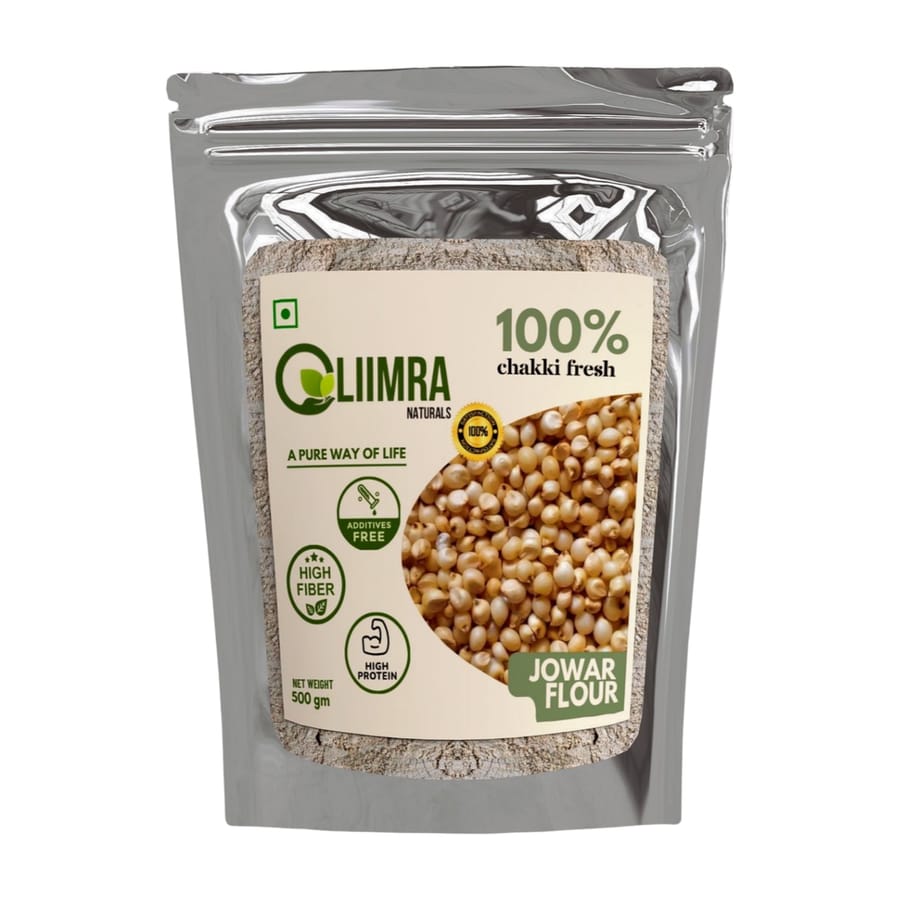 Liimra Naturals Sorghum Jowar Millet Flour - High Fiber, Protein-Packed, Low GI, Gluten-Free Carbohydrate Replacement, 100% Chakki Fresh Flour (500 Gram) - 500 gm
