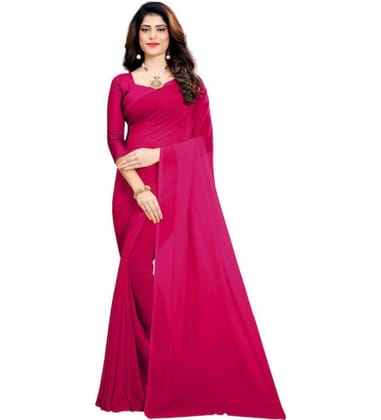 Generic Women's Georgette Solid Plain Saree with Unstitched Blouse Piece, Soft Lightweight 5.5 m Sari for Party, Office and Everyday Wear (Pink, Design 67578)