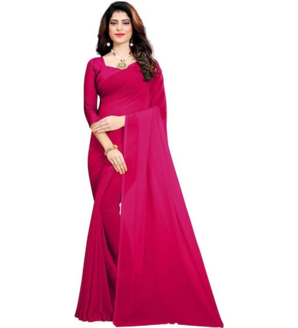 Generic Women's Georgette Solid Plain Saree with Unstitched Blouse Piece, Soft Lightweight 5.5 m Sari for Party, Office and Everyday Wear (Pink, Design 67578)