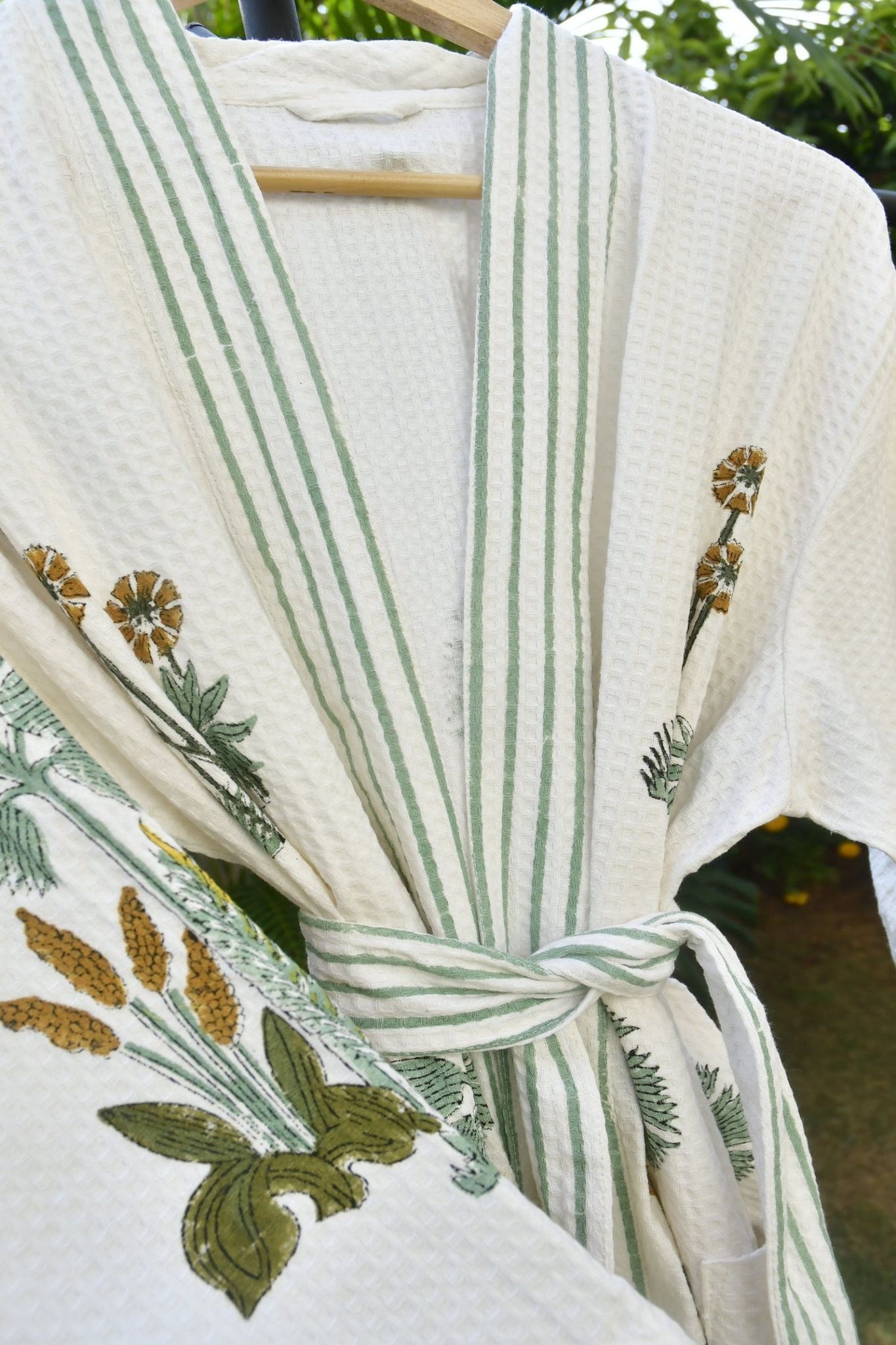 Yellow Green Buta Handblock Bathrobe