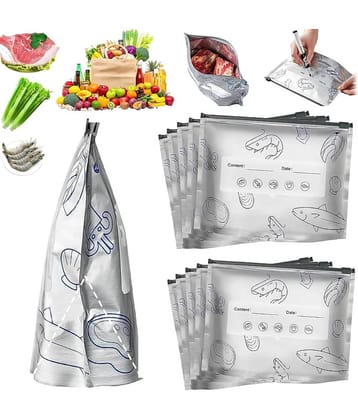 RAVISTRA  Reusable Aluminum Foil Zip Lock Food Storage Bags(10 Pcs, 3 Sizes) | Leakproof Freezer Safe Foil Pouch for Meat, Vegetables, Snacks & Food Storage | Writable & Resealable Fresh-Keeping Bags