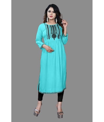 haya fashion - Turquoise Rayon Women's Straight Kurti ( Pack of 1 )