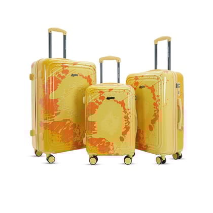 American Traveller TourisGlide Sport Luggage Trolley Bag Set of 3 (PC) Durable Hard Shell for Travel Suitcase with 360 Disk Wheels| TSA Type Lock| Heavy-Duty Lining| Football Splash (3, Yelllow)