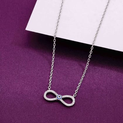 Minimalistic Evil Eye Infinity Necklace-White Stone / Silver