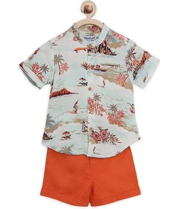 Nauti Nati Pack of 1 Boys Cotton Shirt & Shorts Set ( Orange )
