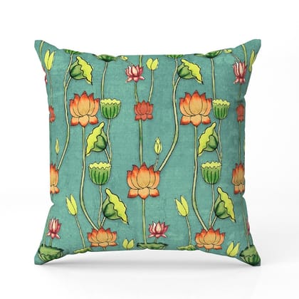 Green Pichwai-Velvet Cushion / 16x16 / without