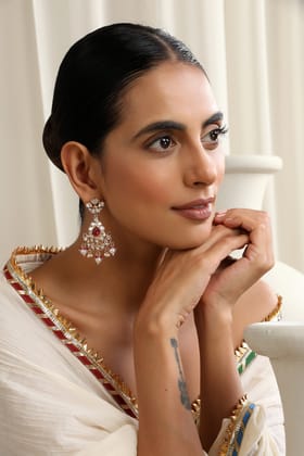 Panchita Red Polki Chandbali Earrings-Polki