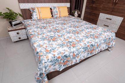 Premium King Size Cotton Bed Cover, Elegantly Embroidered With 2 Pillow Covers (Model 4)