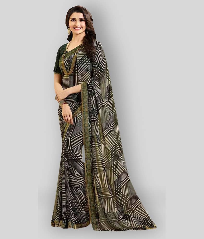 Gazal Fashions Georgette Saree With Unstitched Blouse Piece ( Green )