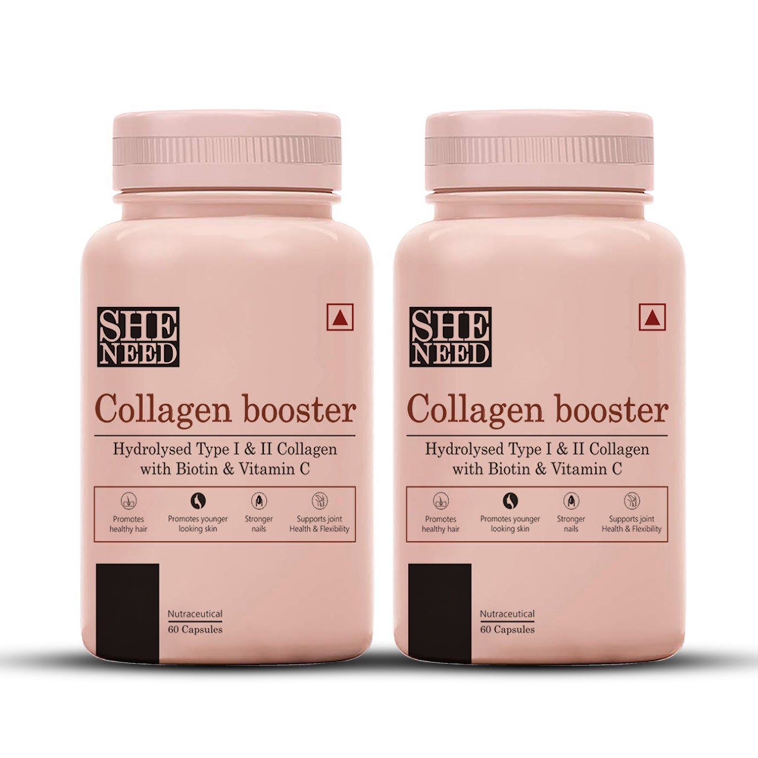 SheNeed Collagen Booster with Hydrolysed Collagen for Men & Women – 60 Capsules (Pack of 2)