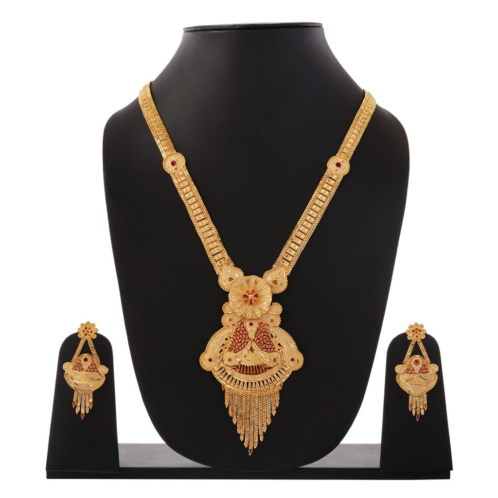 Indian Temple Jewelry for Women , Gold-Plated Bridal Necklace Set with Earrings