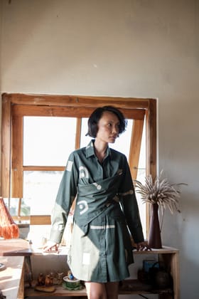 Seattle Wrap Shirt Dress Green Triangle-XS
