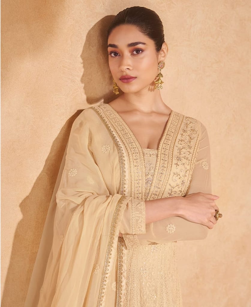 Wedding Wear Beige Georgette Anarkali